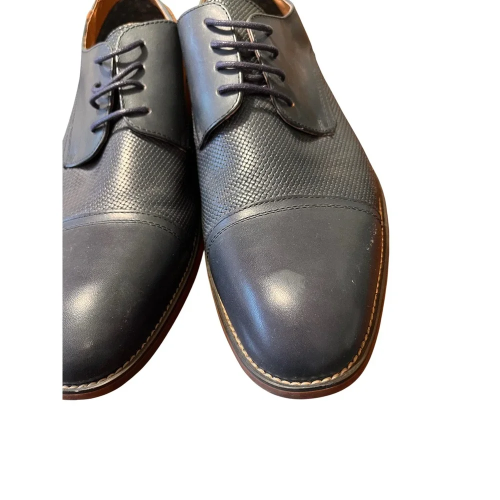 Steve Madden Mens Sz 12 Navy Blue Leather Oxford Dress Shoes Textured Weave